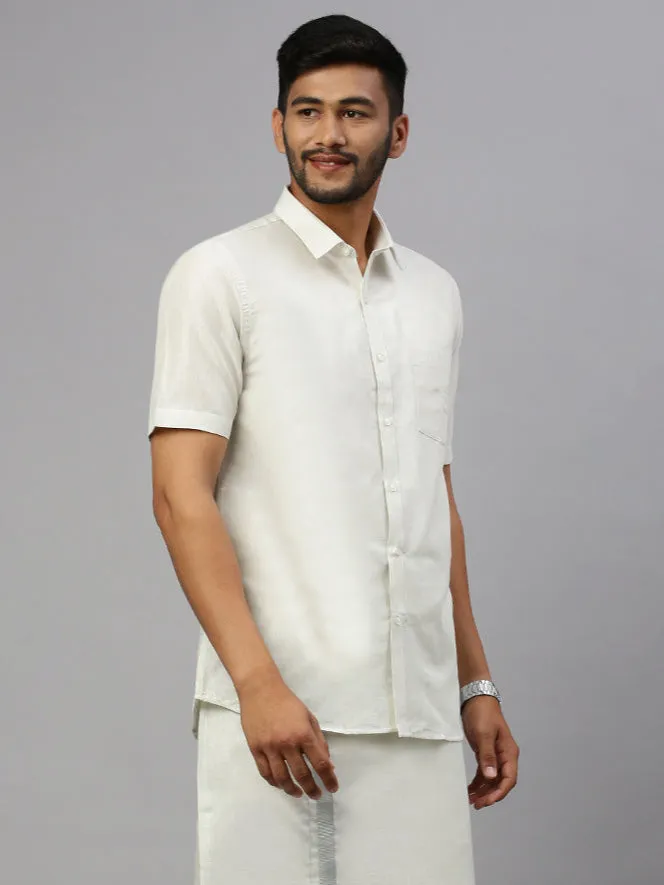 Men Silver Tissue Shirt Sankalpam