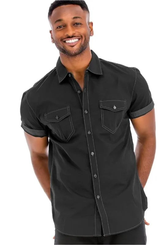 Mens Outline Stitch Short Sleeve Shirts