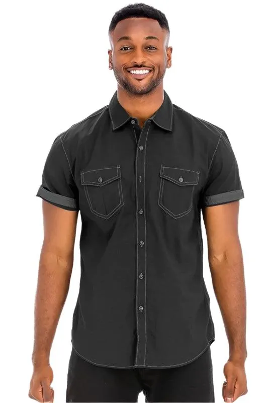 Mens Outline Stitch Short Sleeve Shirts