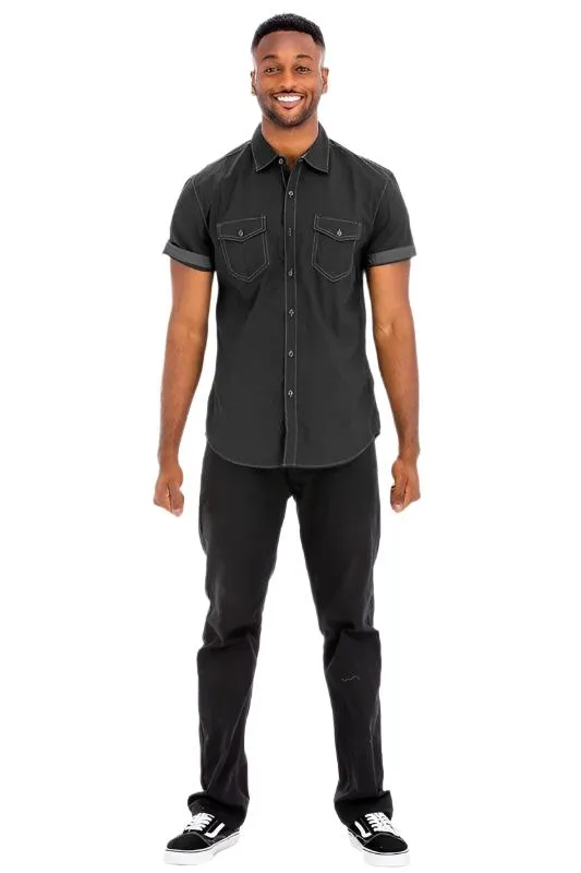 Mens Outline Stitch Short Sleeve Shirts