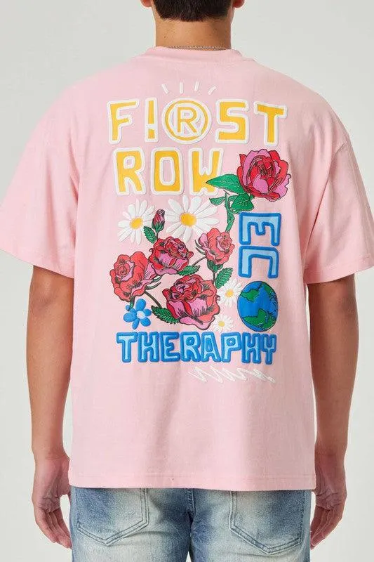 Mens Pink Flower Embo/Puff Tee Shirt