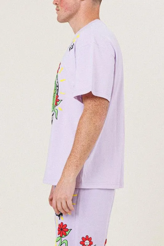 Mens Pink Flower Graphic Tee Shirt