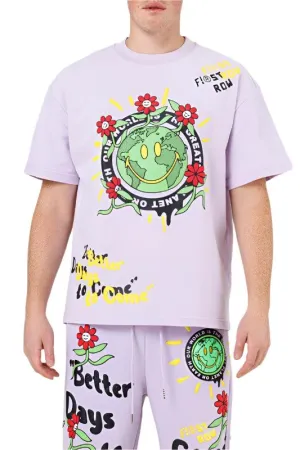 Mens Pink Flower Graphic Tee Shirt