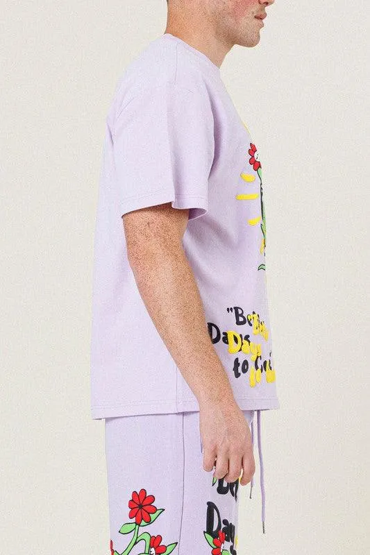 Mens Pink Flower Graphic Tee Shirt