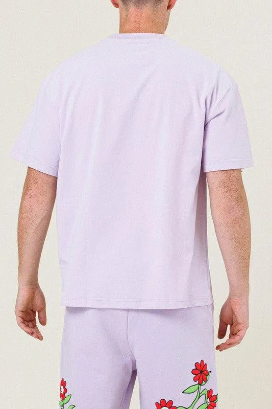 Mens Pink Flower Graphic Tee Shirt