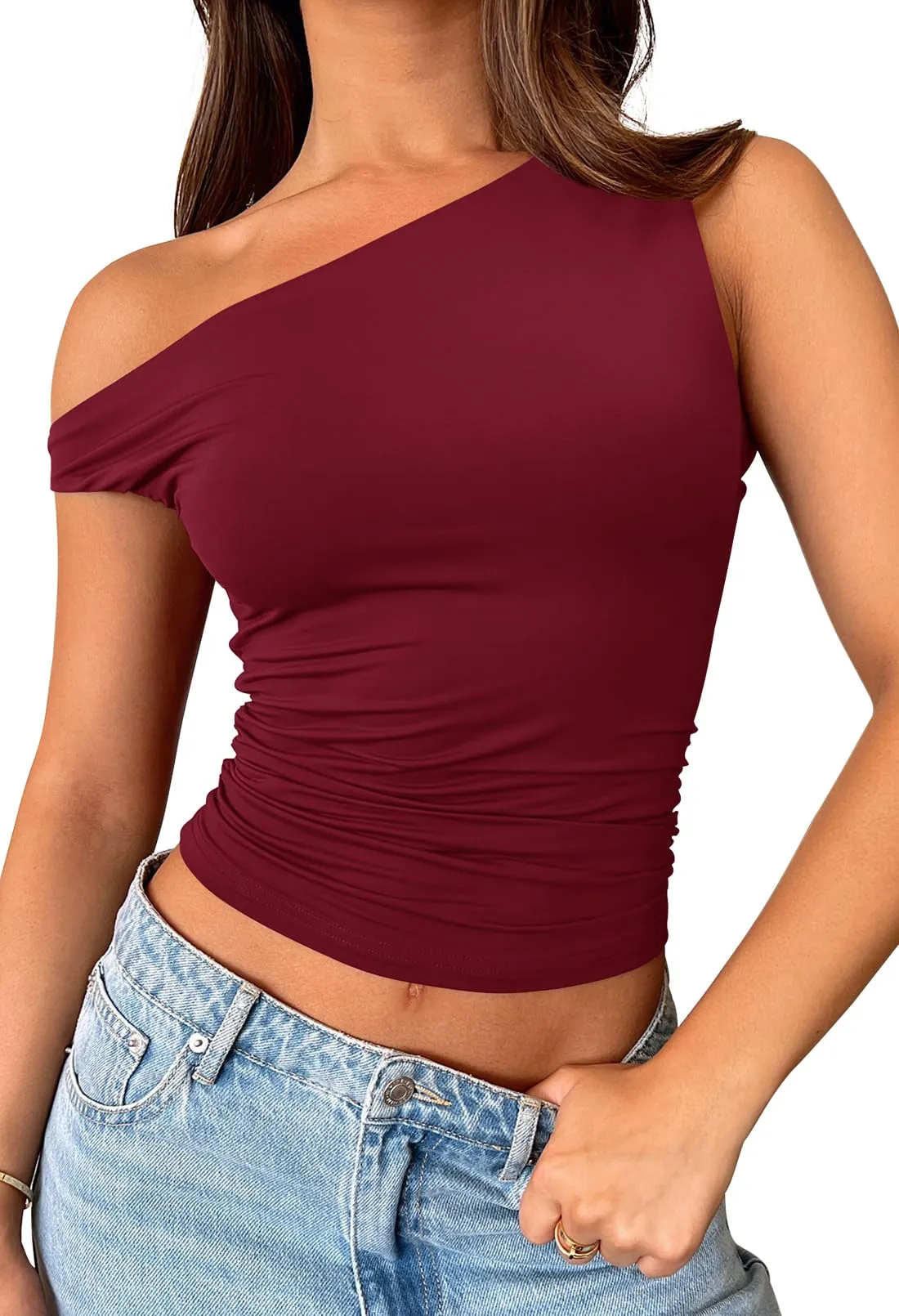 MEROKEETY Off Shoulder Sleeveless Y2K Slim Fit Crop Top