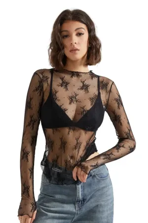Mesh Lace Cover Shirt - Long Sleeve