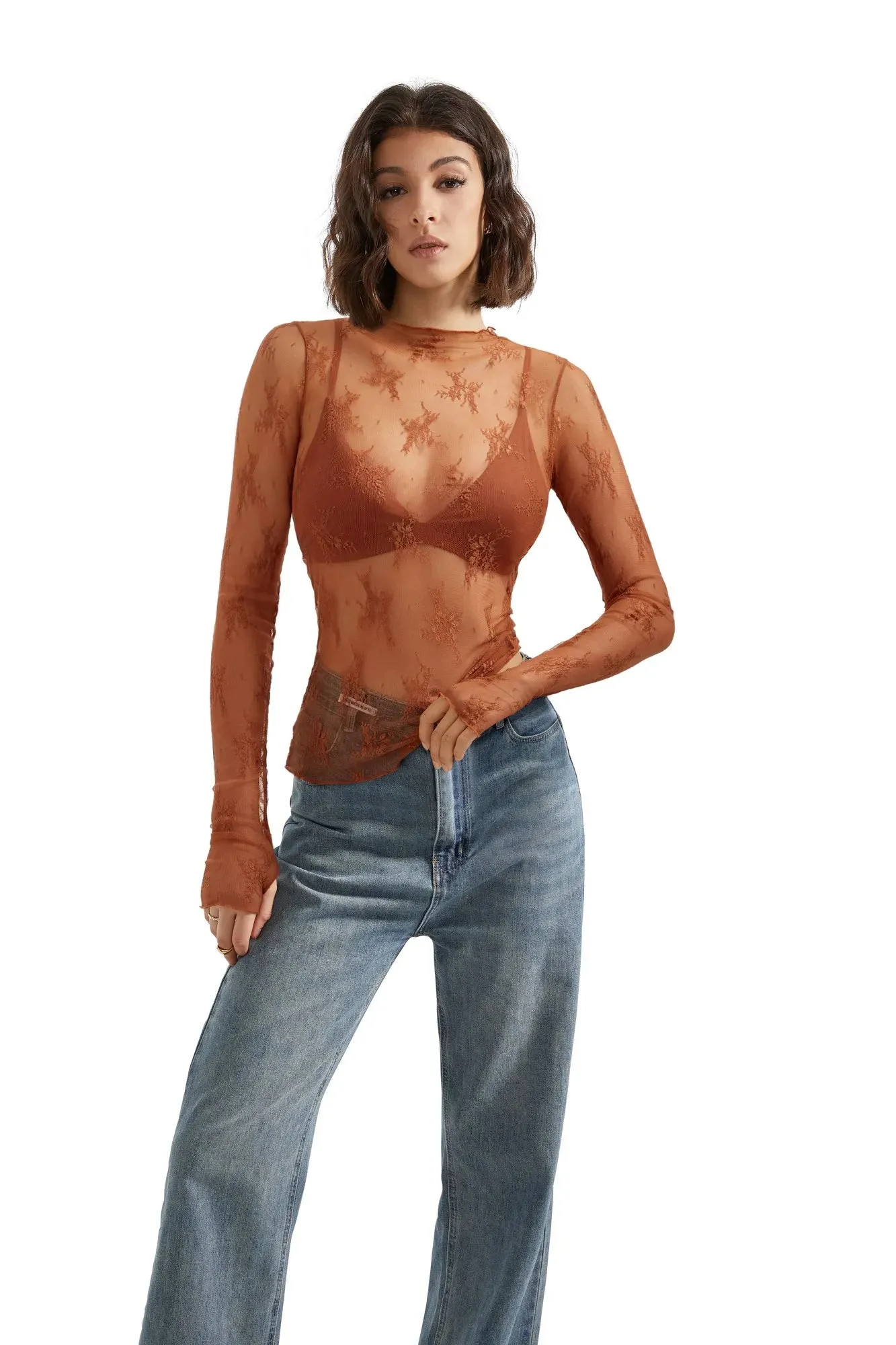 Mesh Lace Cover Shirt - Long Sleeve