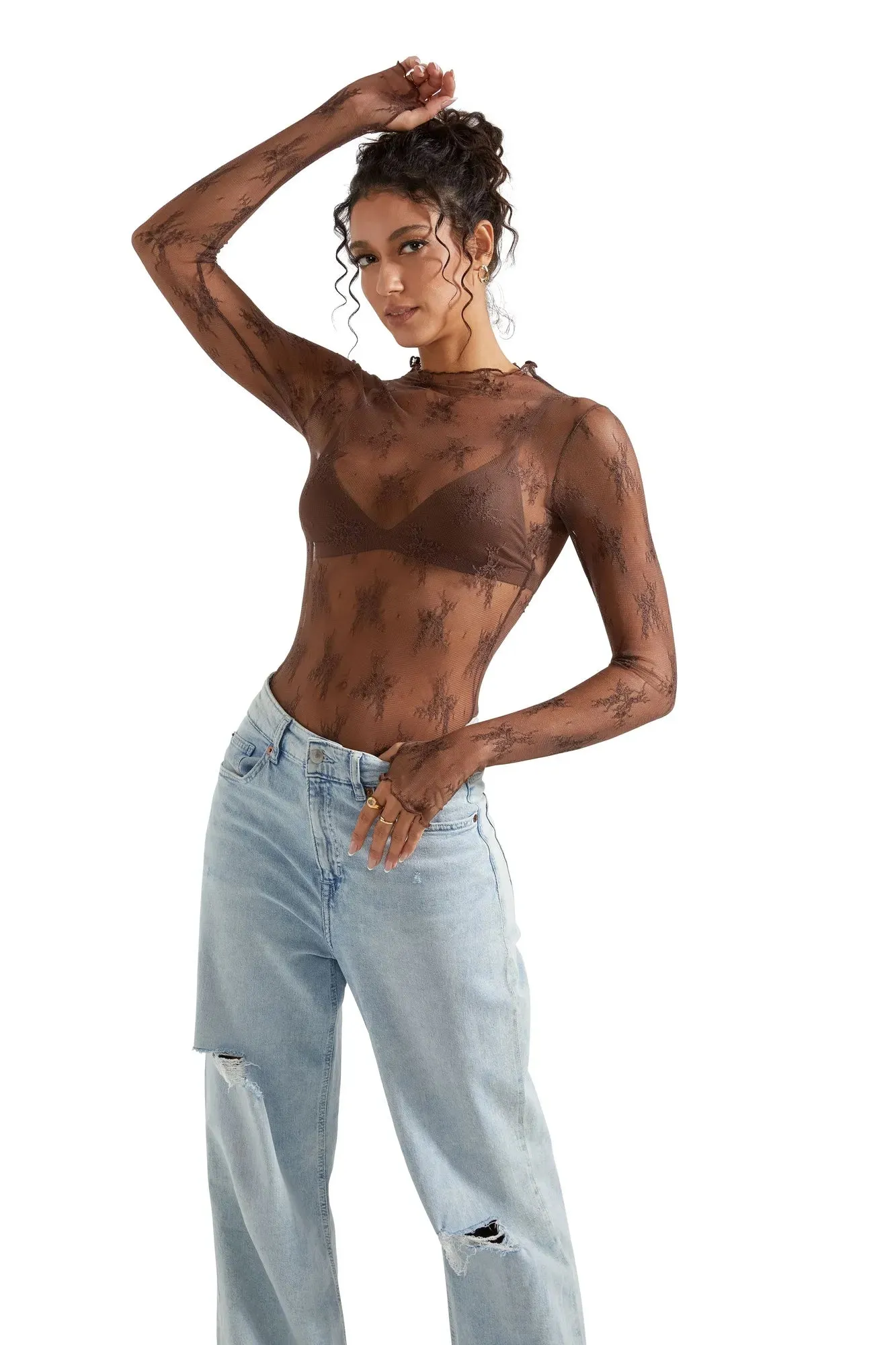 Mesh Lace Cover Shirt - Long Sleeve