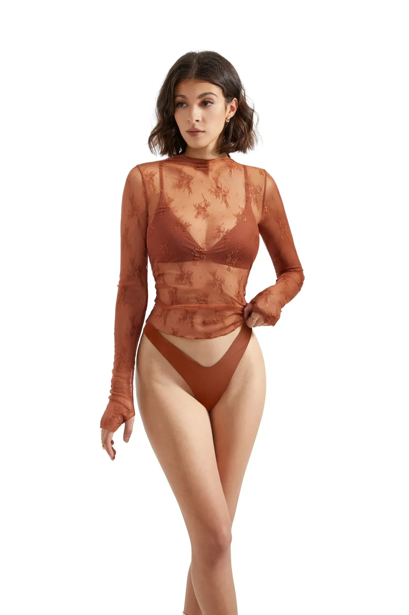 Mesh Lace Cover Shirt - Long Sleeve