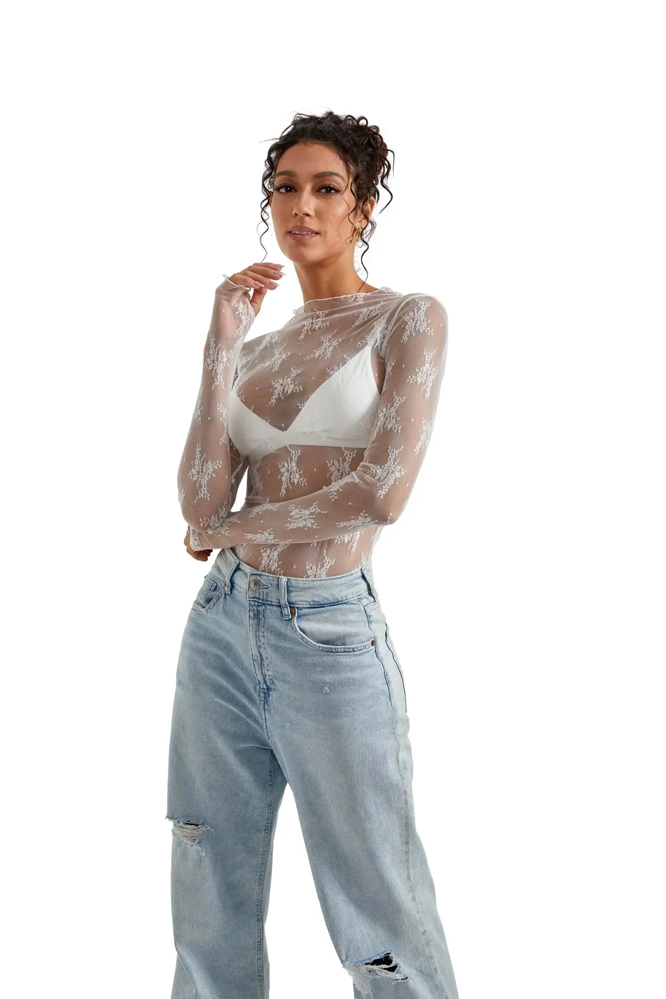 Mesh Lace Cover Shirt - Long Sleeve