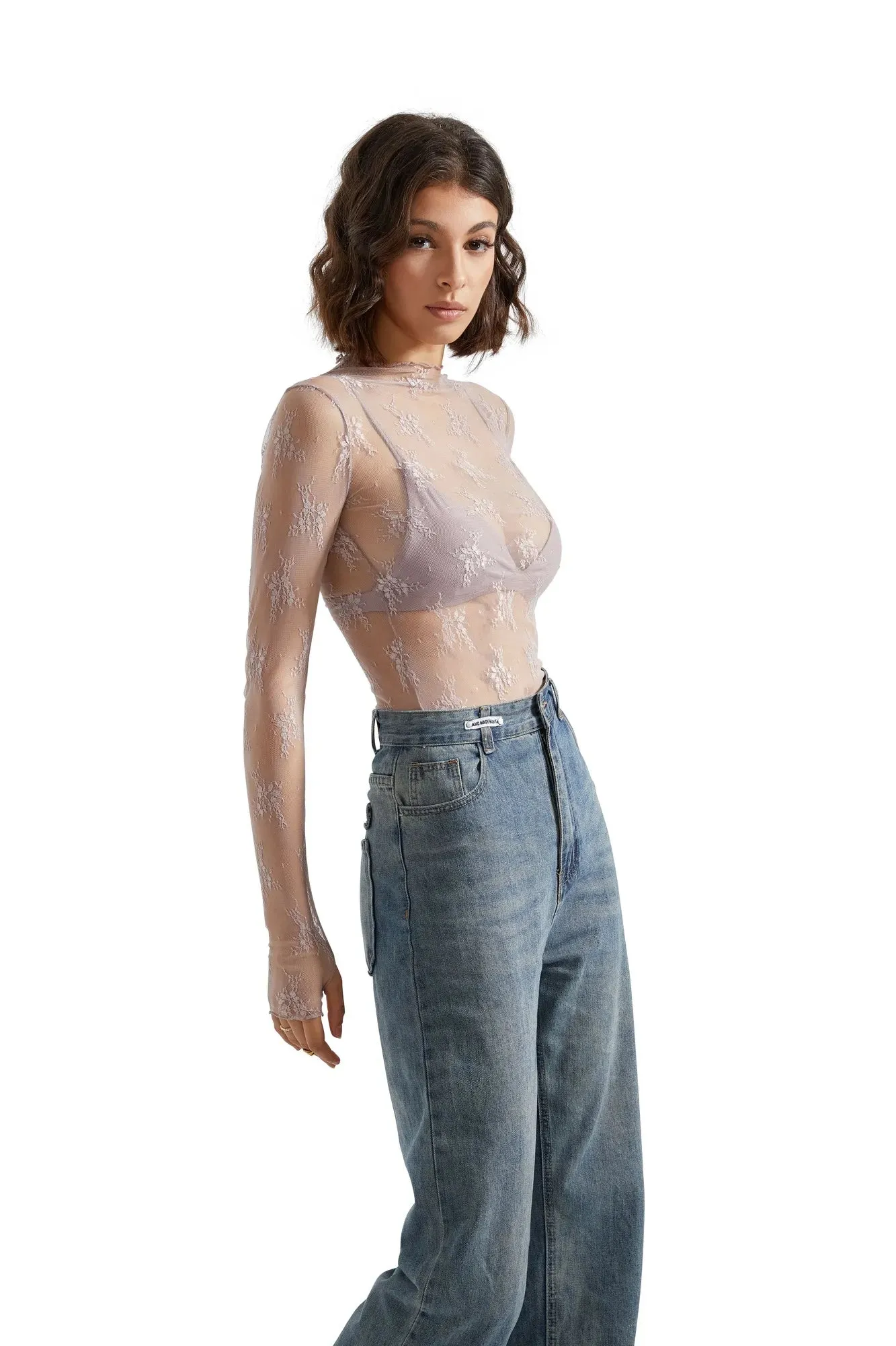 Mesh Lace Cover Shirt - Long Sleeve