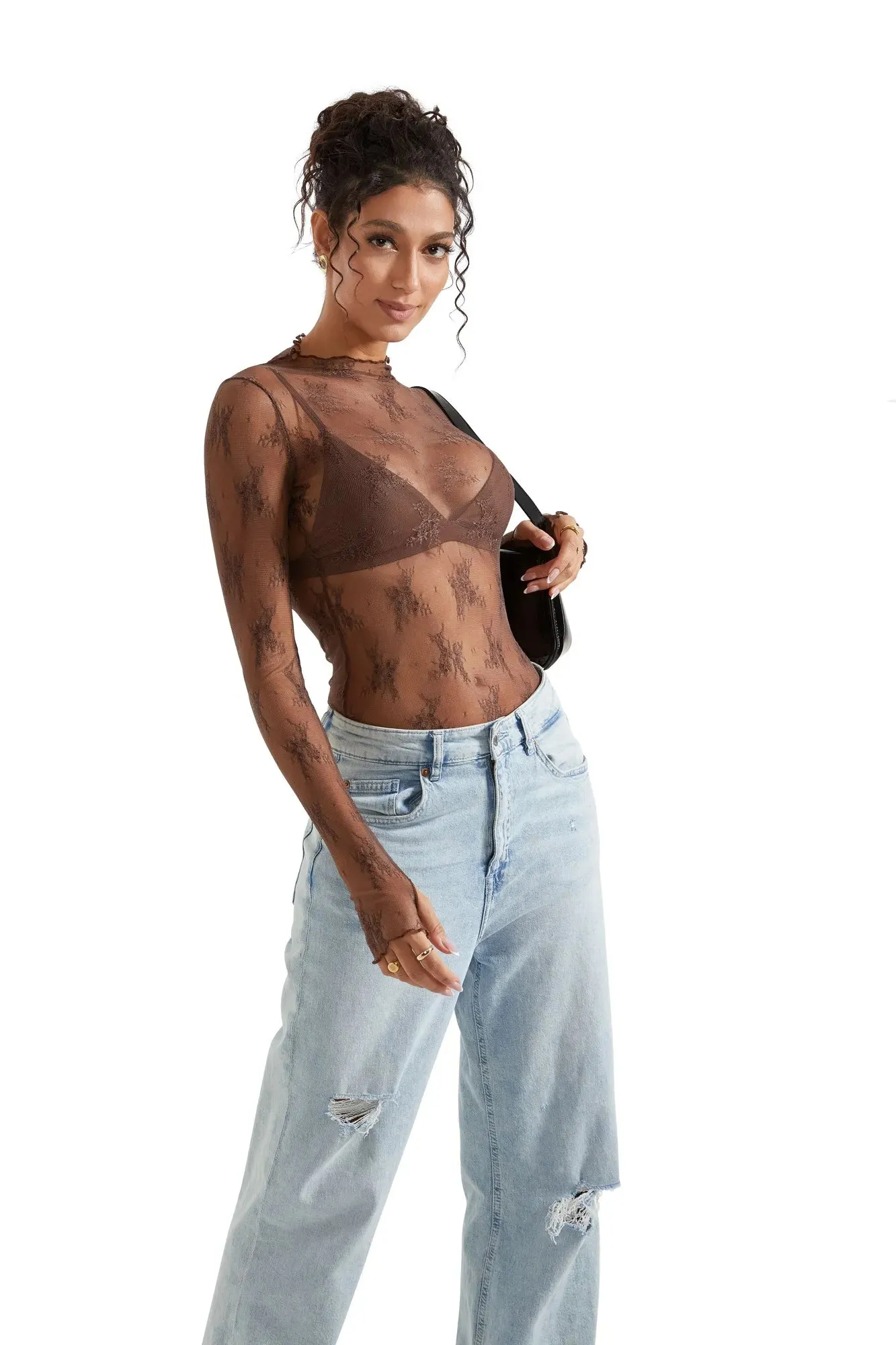 Mesh Lace Cover Shirt - Long Sleeve