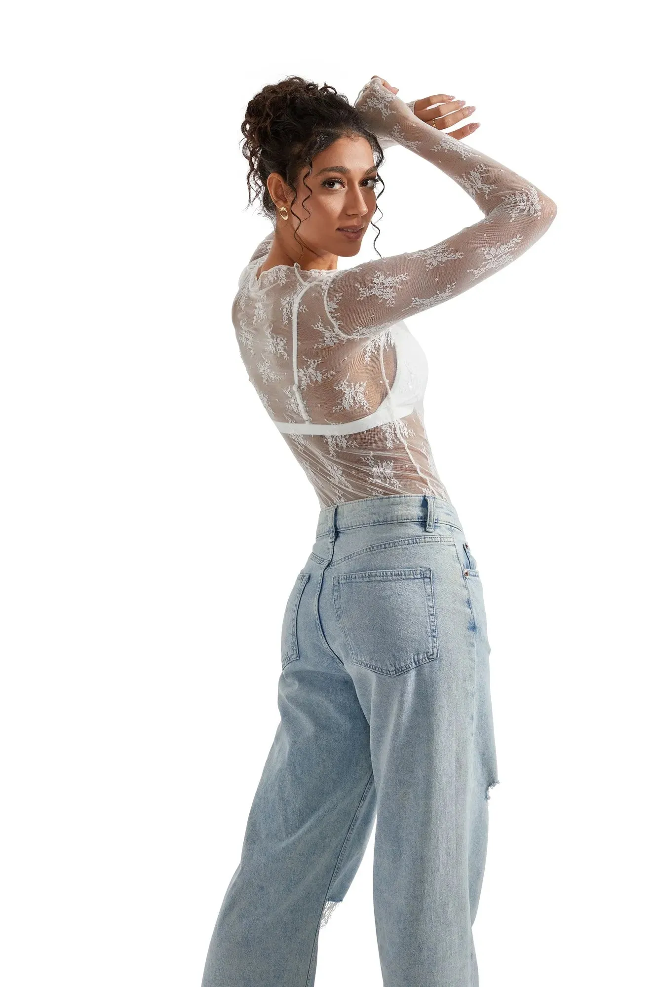 Mesh Lace Cover Shirt - Long Sleeve