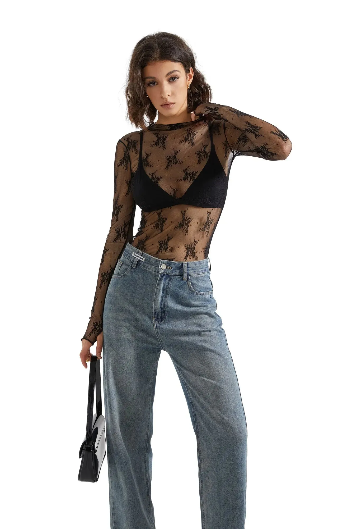 Mesh Lace Cover Shirt - Long Sleeve