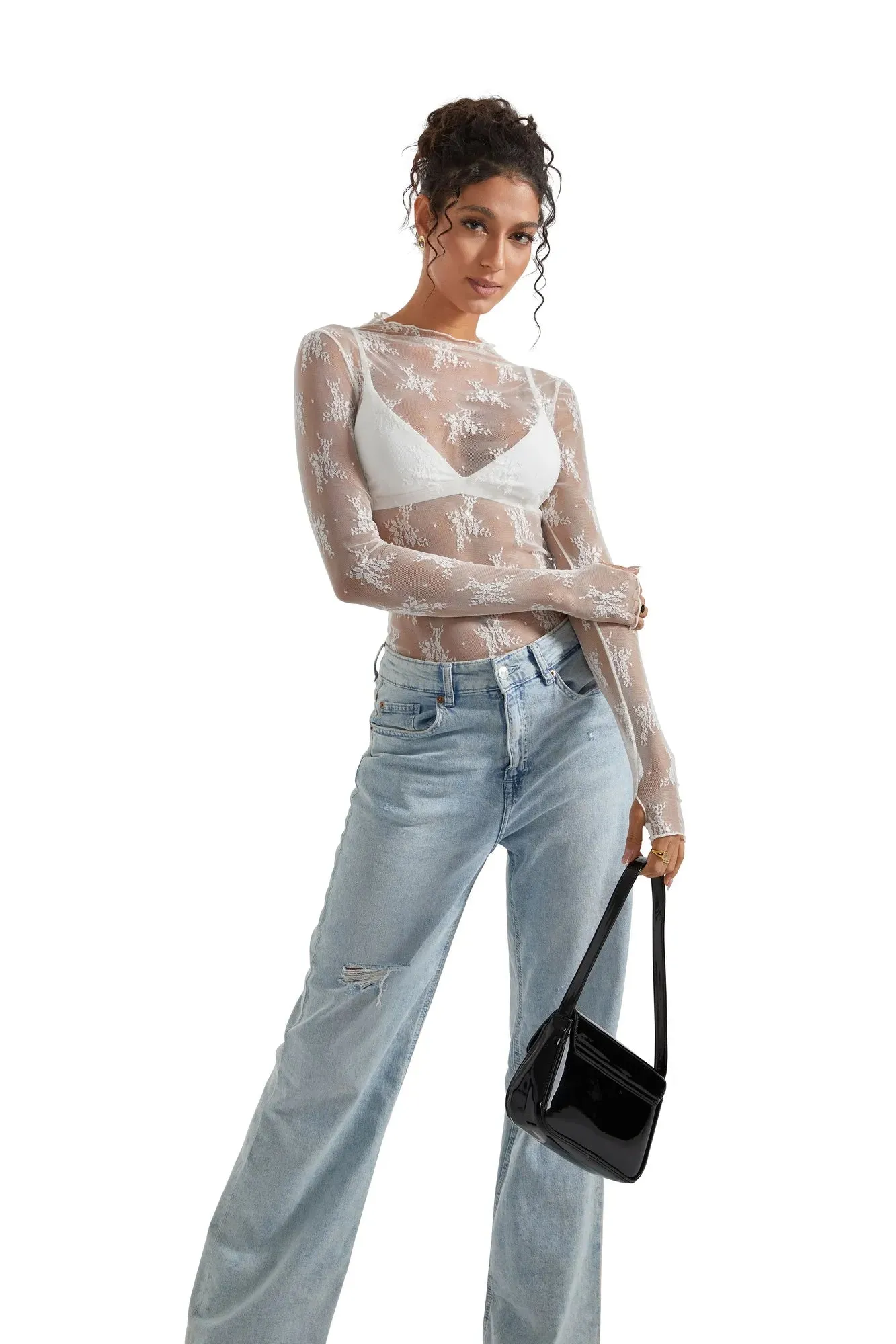 Mesh Lace Cover Shirt - Long Sleeve