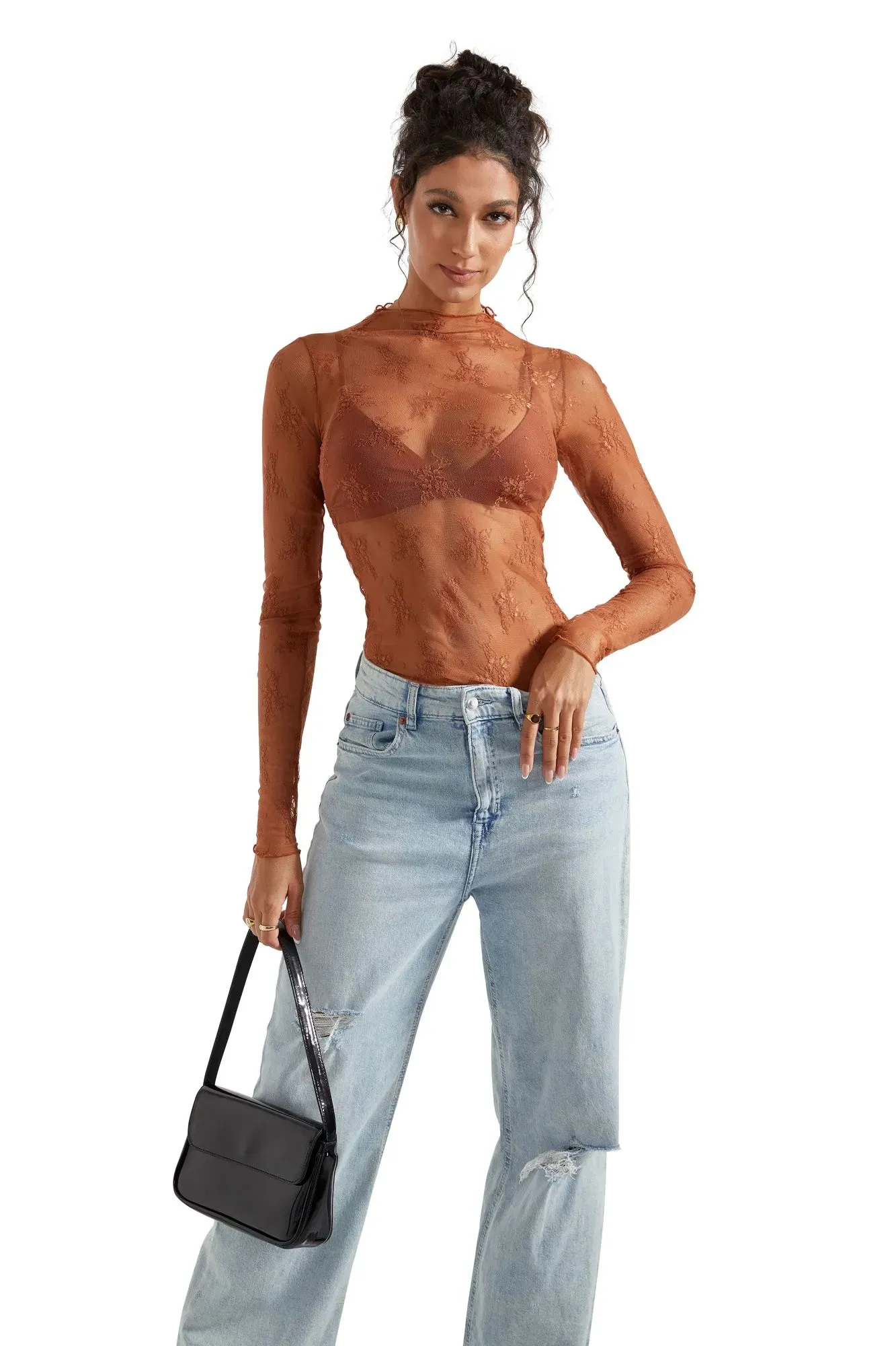 Mesh Lace Cover Shirt - Long Sleeve
