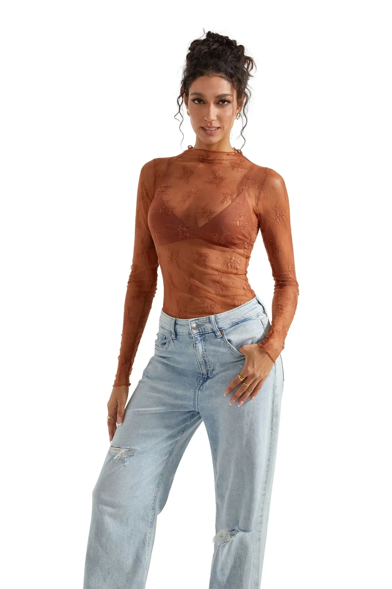 Mesh Lace Cover Shirt - Long Sleeve