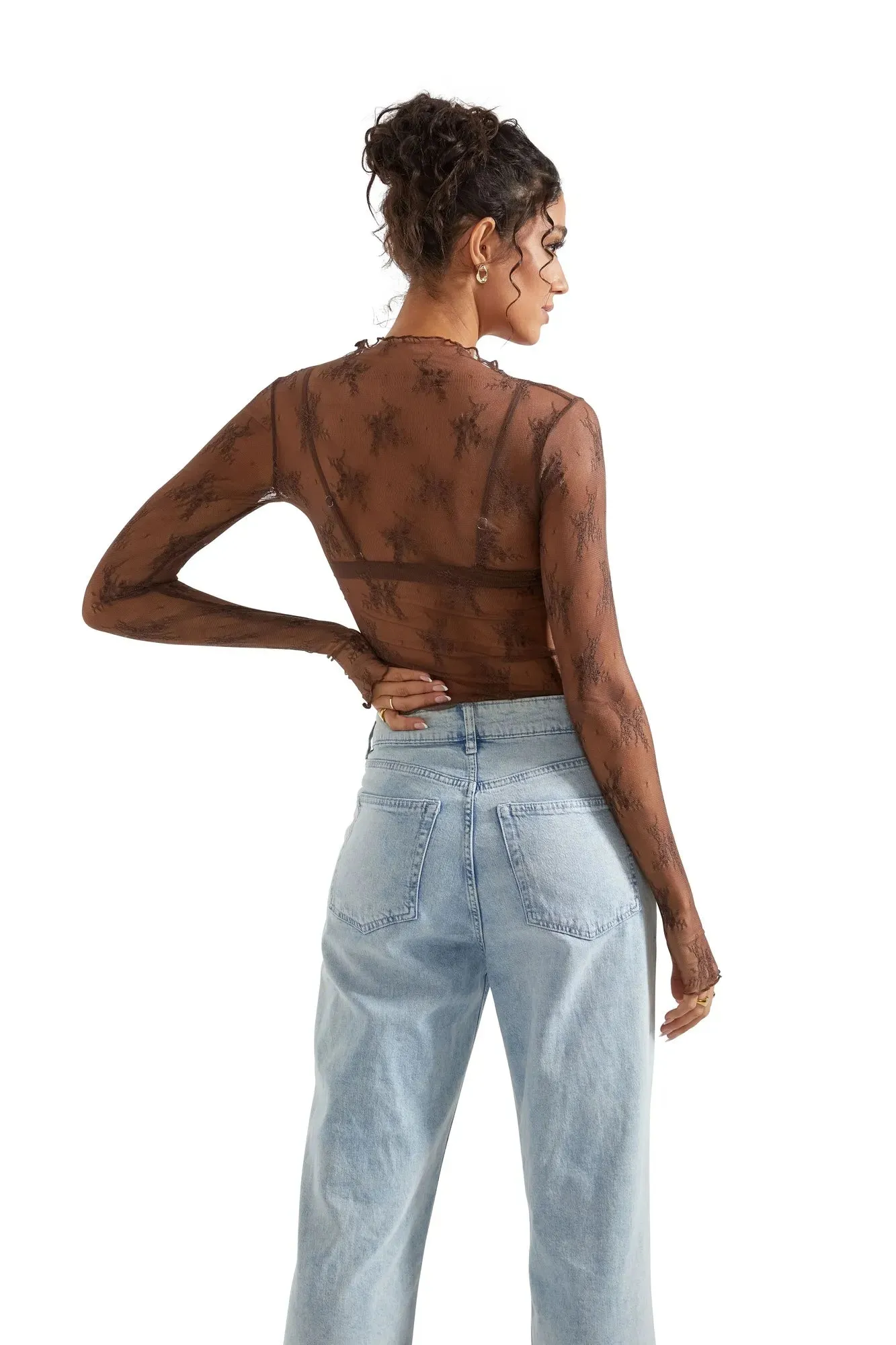 Mesh Lace Cover Shirt - Long Sleeve