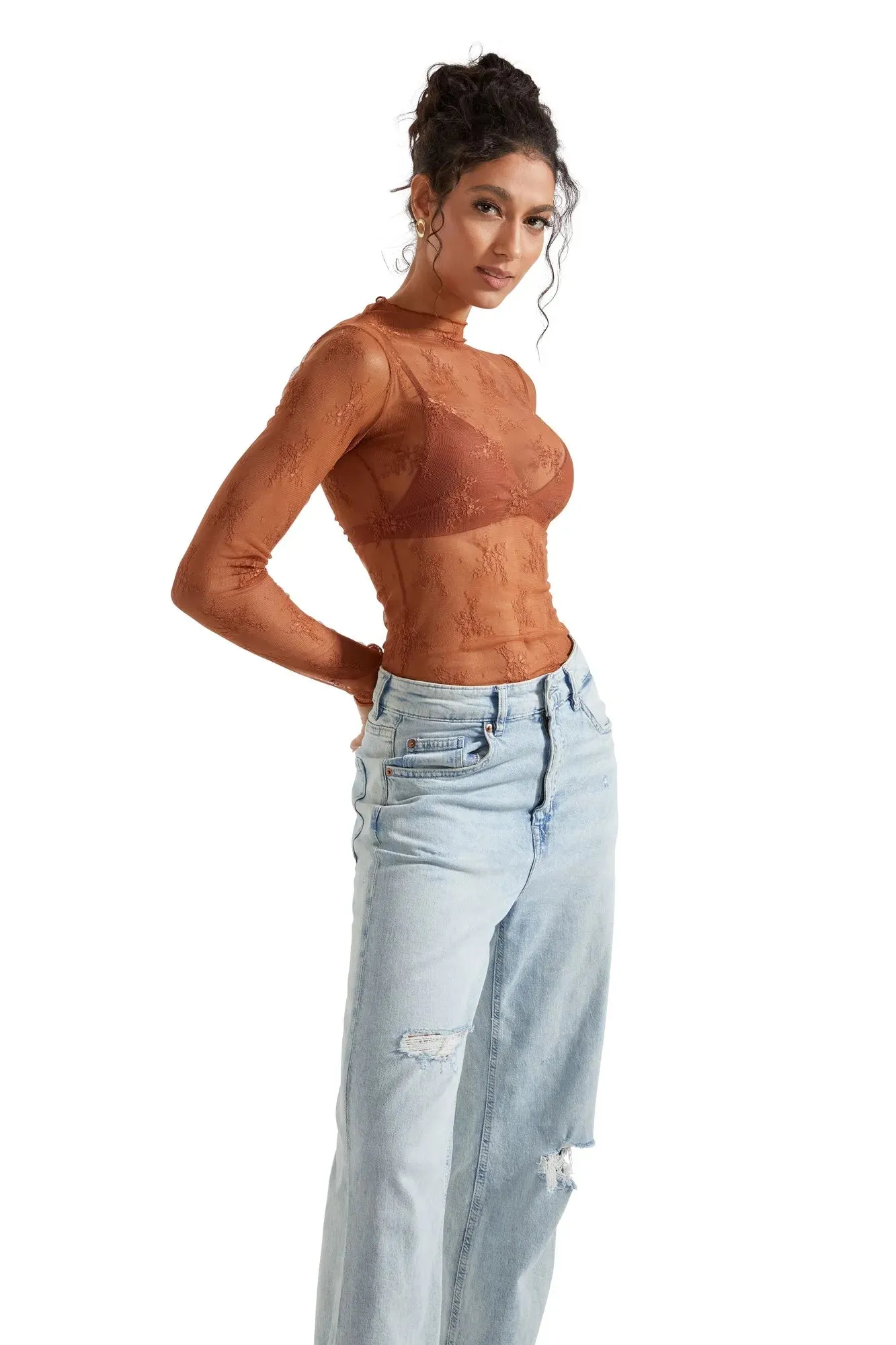 Mesh Lace Cover Shirt - Long Sleeve