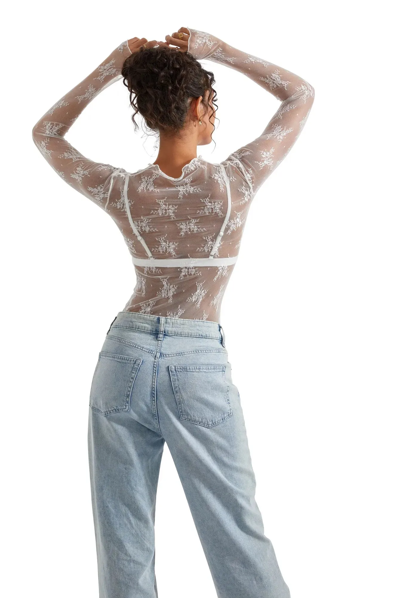 Mesh Lace Cover Shirt - Long Sleeve