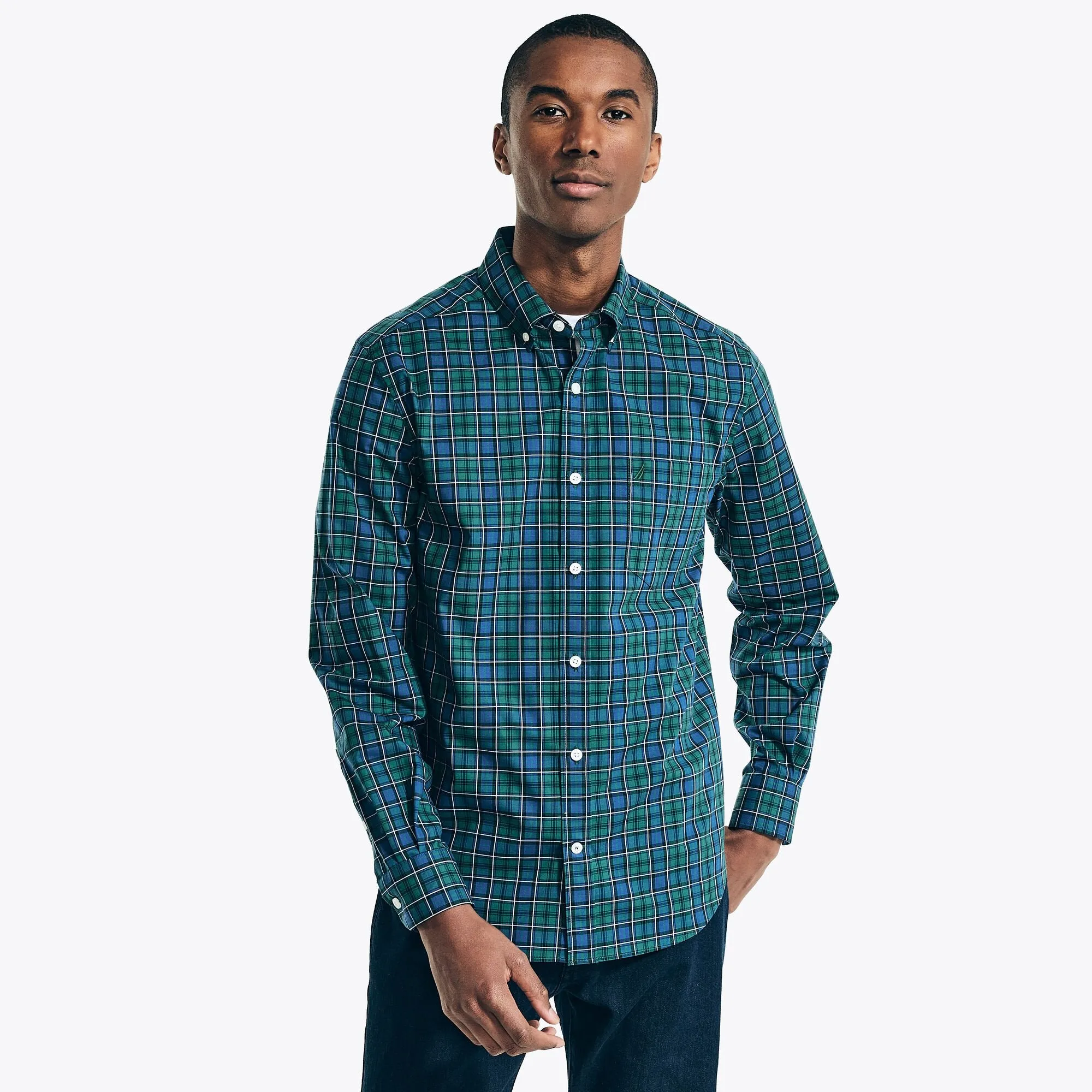 Nautica Men's Wrinkle Resistant Plaid Wear to Work Shirt