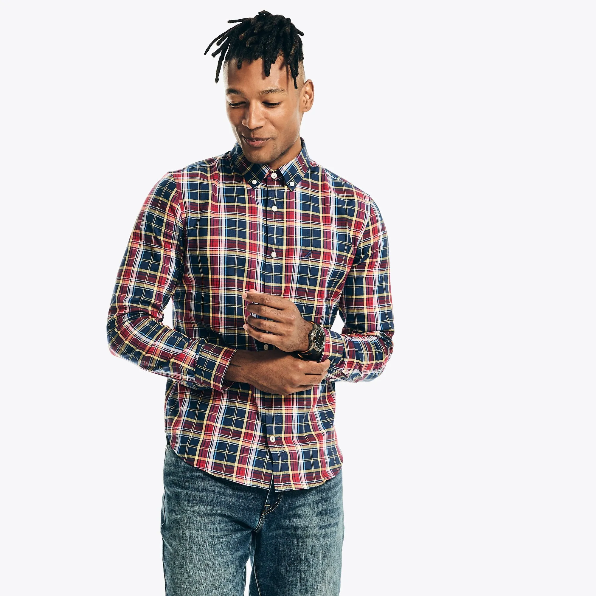 Nautica Men's Wrinkle Resistant Plaid Wear to Work Shirt