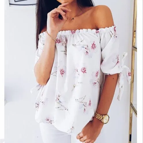 Off Shoulder elegant Floral Shirt Casual Blouse Tops