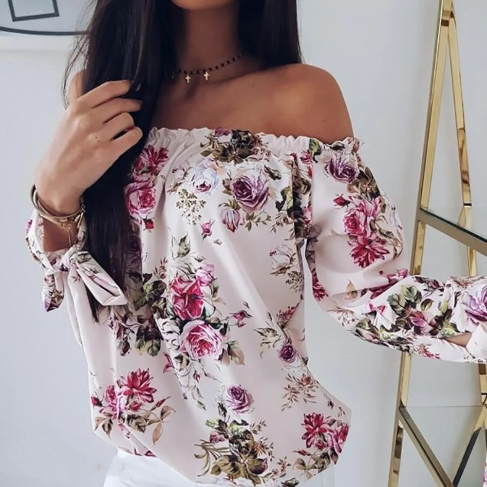 Off Shoulder elegant Floral Shirt Casual Blouse Tops