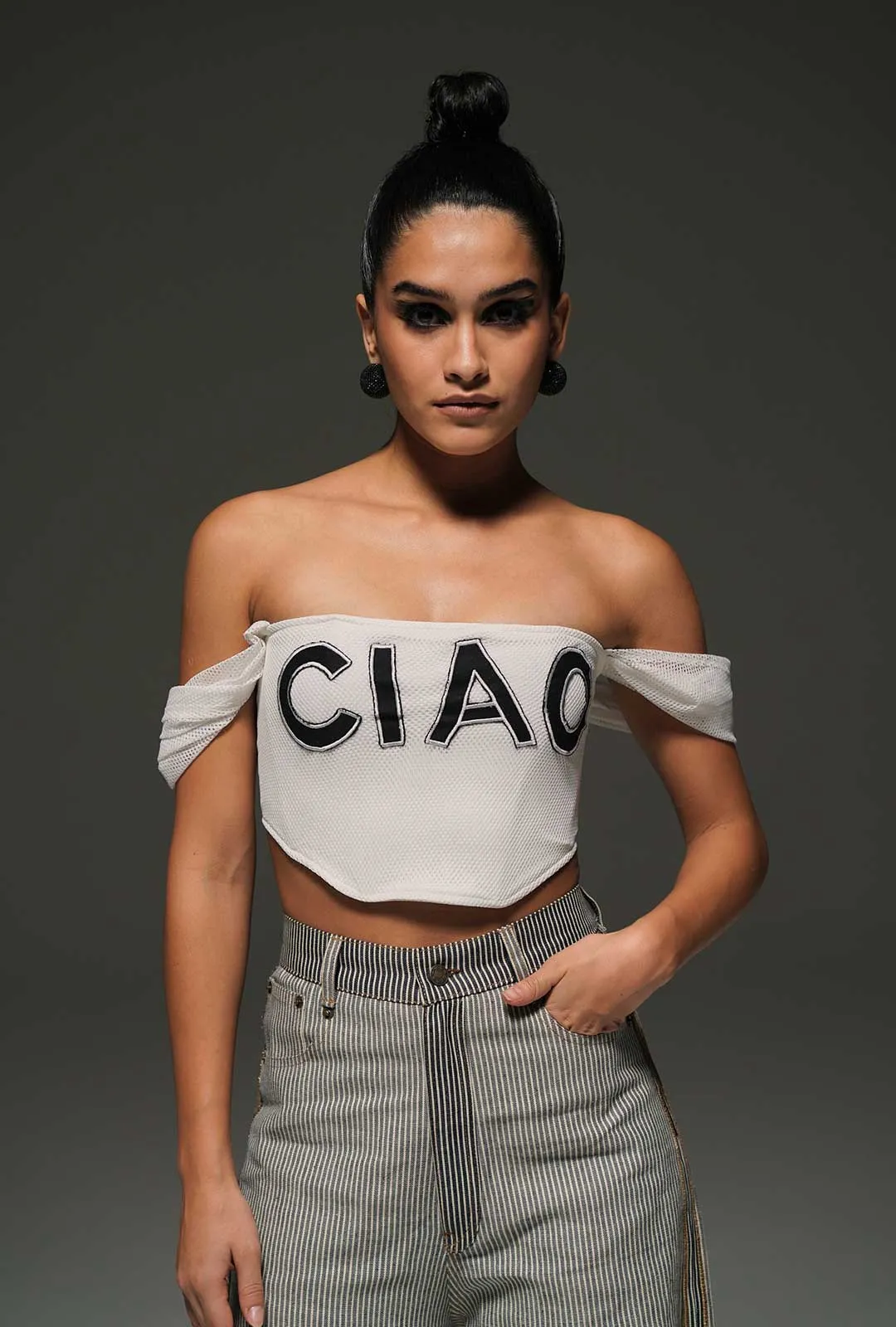 Off-Shoulder Netted Corset