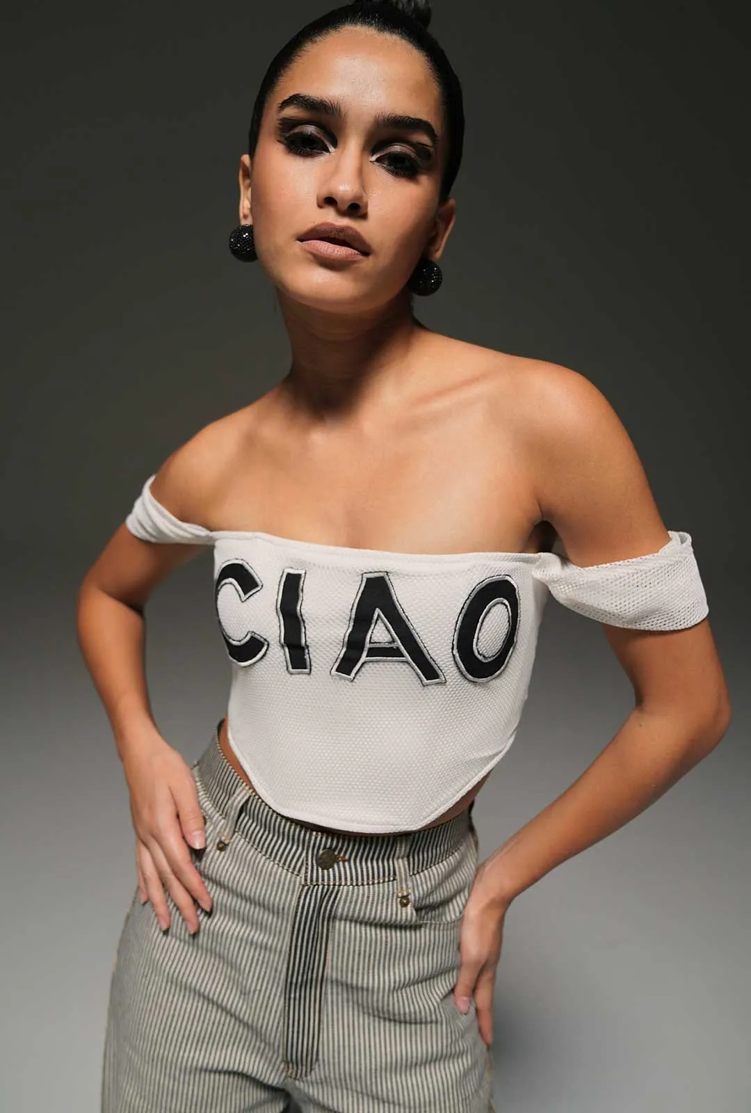 Off-Shoulder Netted Corset