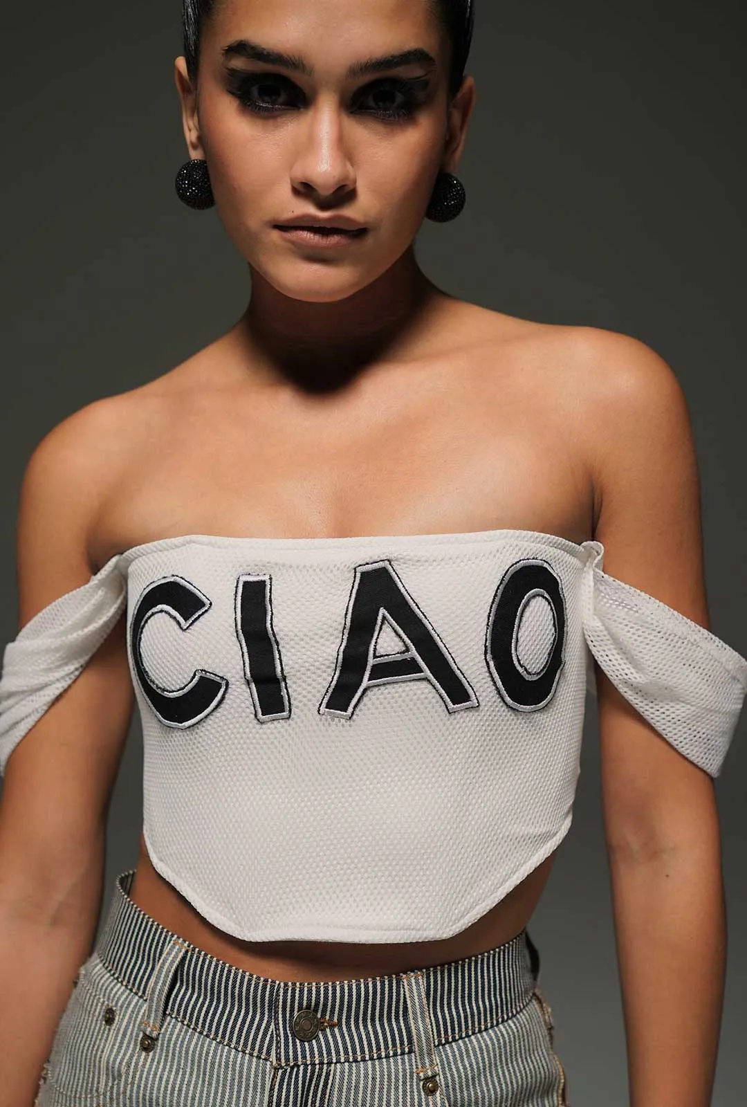 Off-Shoulder Netted Corset