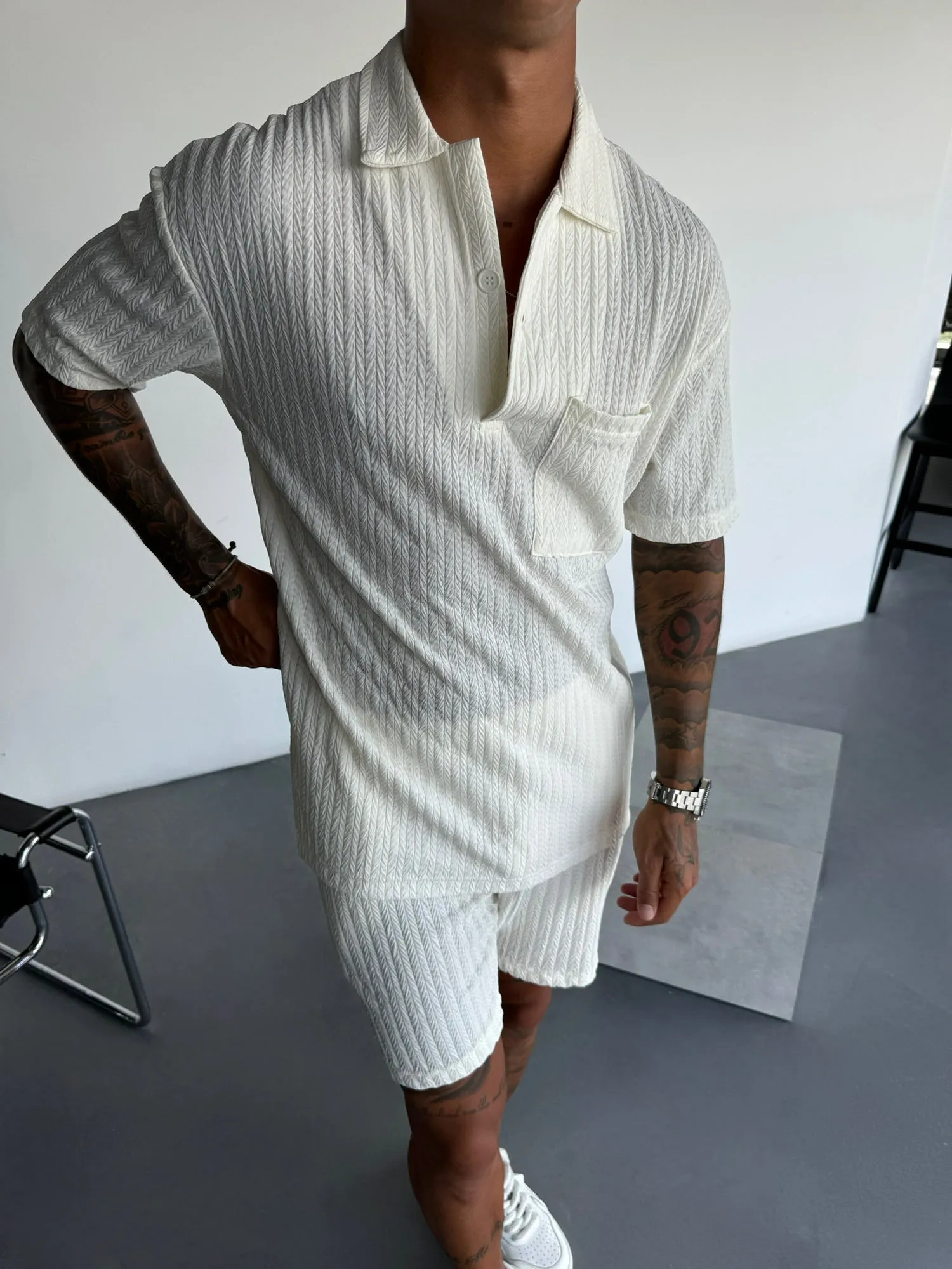 Oversize Structured Polo T-Shirt - Ecru