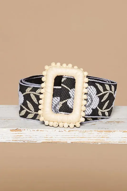 Pol Clothing Inc. Crissy Multi Belt  Boho Woven Waist Belt with Floral Pattern and Statement Buckle