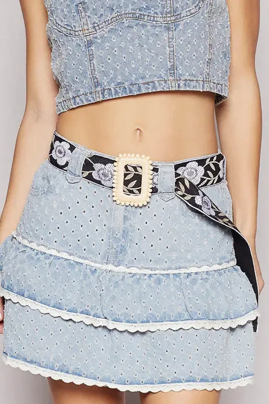Pol Clothing Inc. Crissy Multi Belt  Boho Woven Waist Belt with Floral Pattern and Statement Buckle