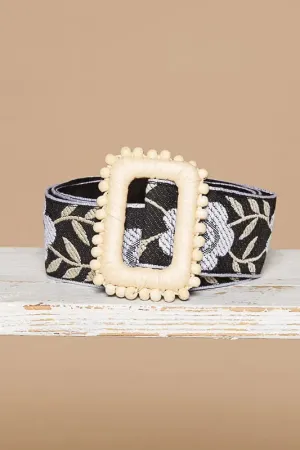 Pol Clothing Inc. Crissy Multi Belt  Boho Woven Waist Belt with Floral Pattern and Statement Buckle