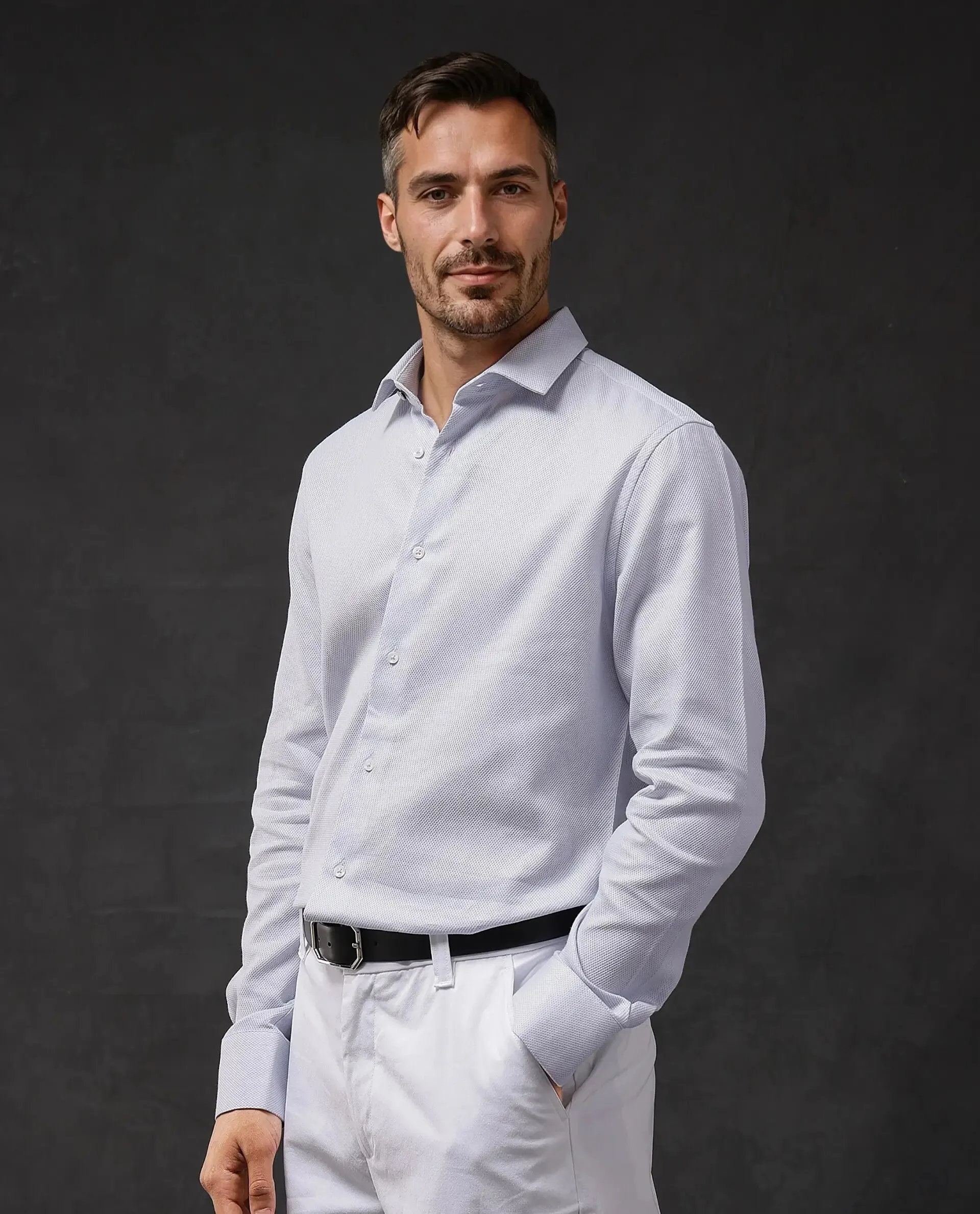 Rare Rabbit Men Astron-1 Pastel Purple Full Sleeve Regular Fit Plain Shirt