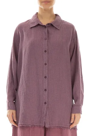 Raw Edge Mauve Taupe Grid Check Linen Shirt