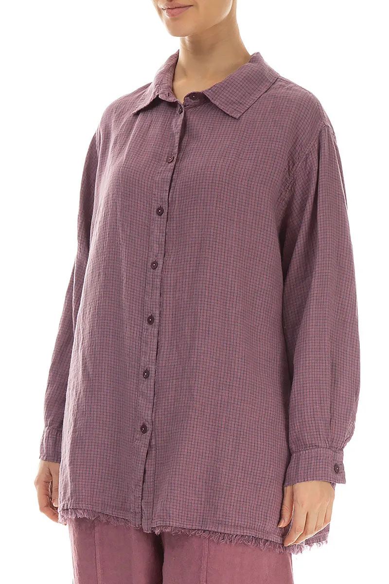 Raw Edge Mauve Taupe Grid Check Linen Shirt