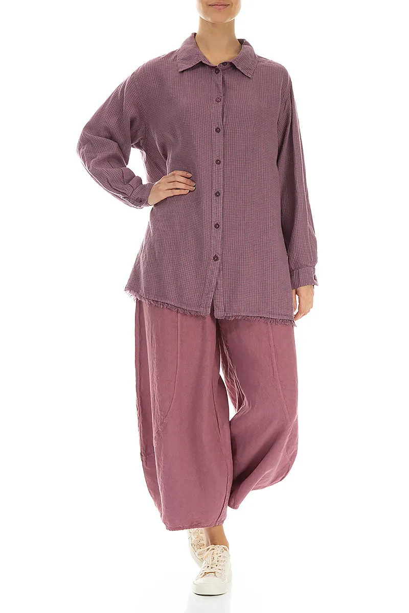 Raw Edge Mauve Taupe Grid Check Linen Shirt