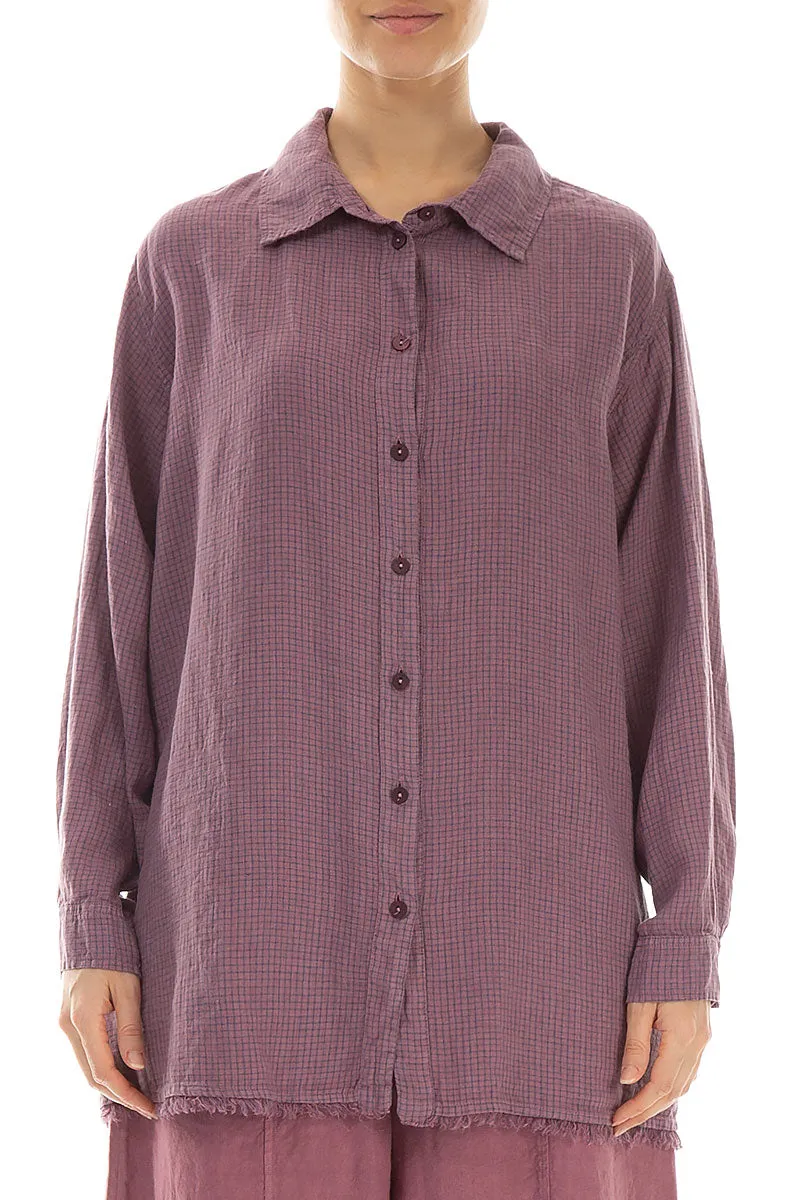 Raw Edge Mauve Taupe Grid Check Linen Shirt