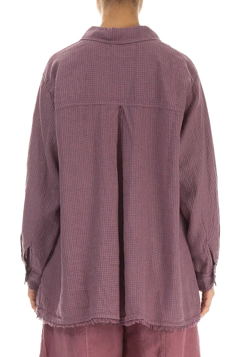 Raw Edge Mauve Taupe Grid Check Linen Shirt