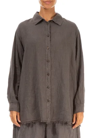 Raw Edge Truffle Grid Check Linen Shirt