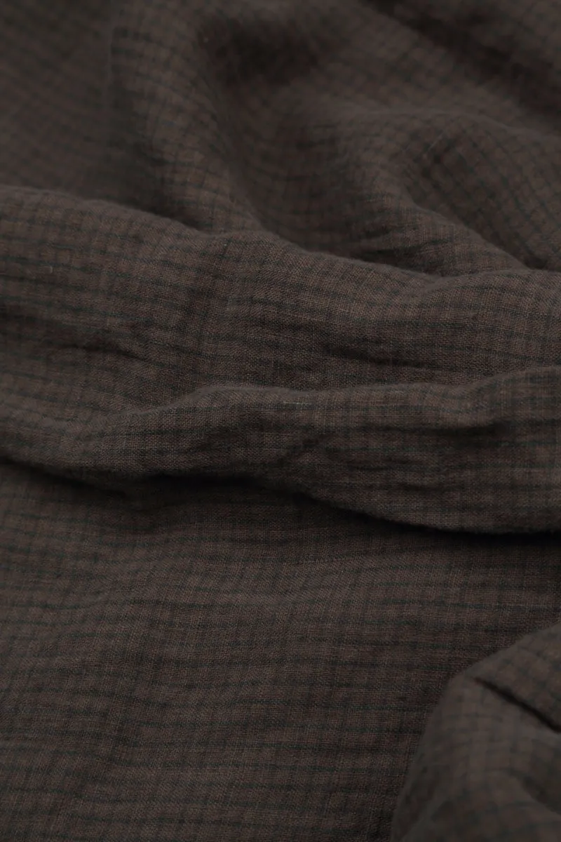 Raw Edge Truffle Grid Check Linen Shirt