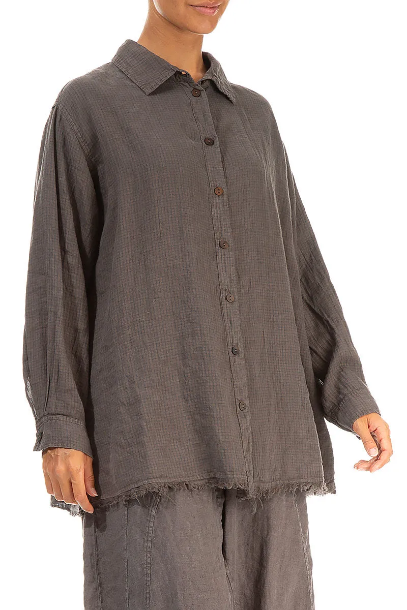 Raw Edge Truffle Grid Check Linen Shirt