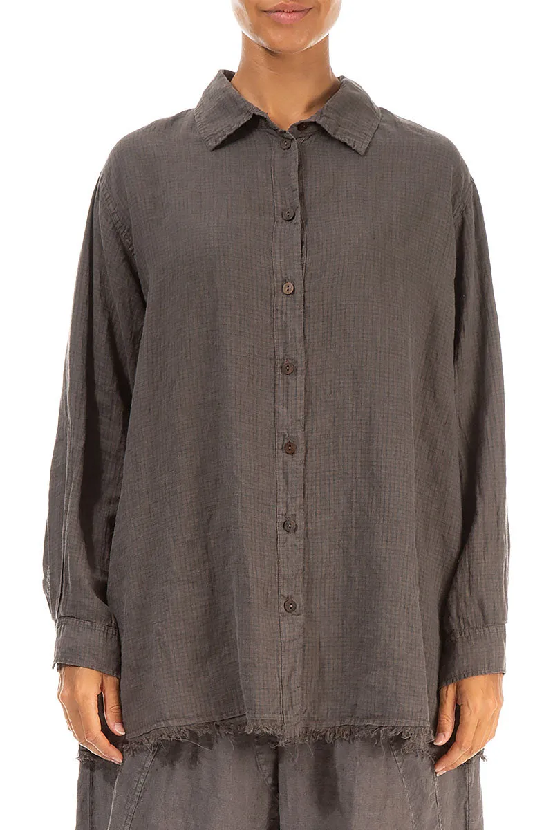 Raw Edge Truffle Grid Check Linen Shirt