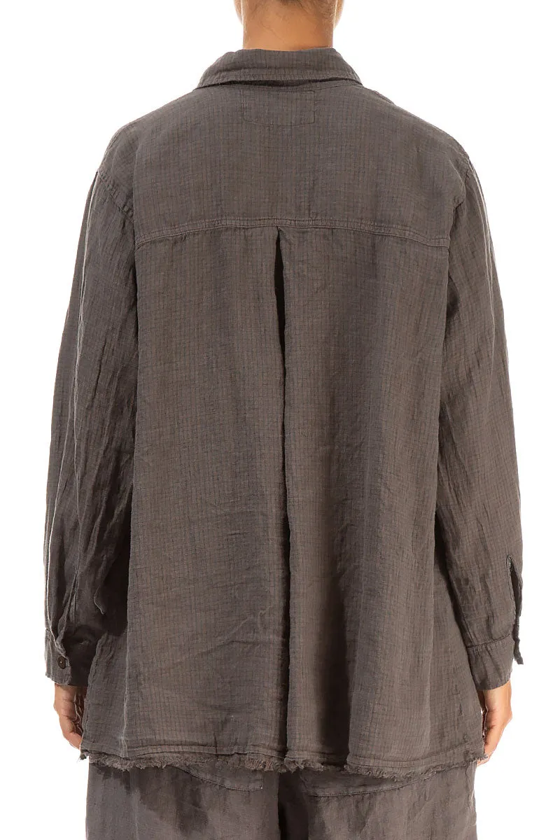 Raw Edge Truffle Grid Check Linen Shirt