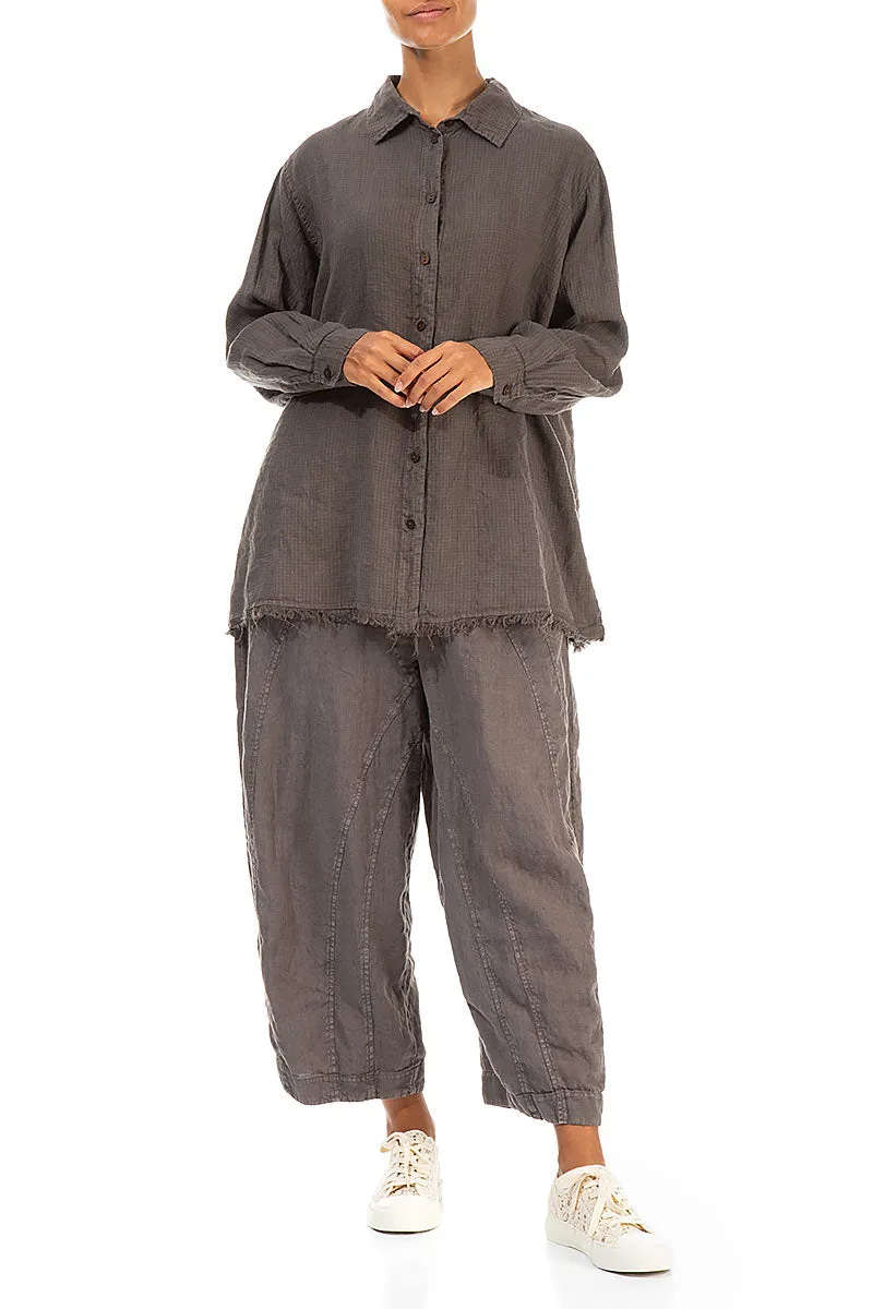 Raw Edge Truffle Grid Check Linen Shirt