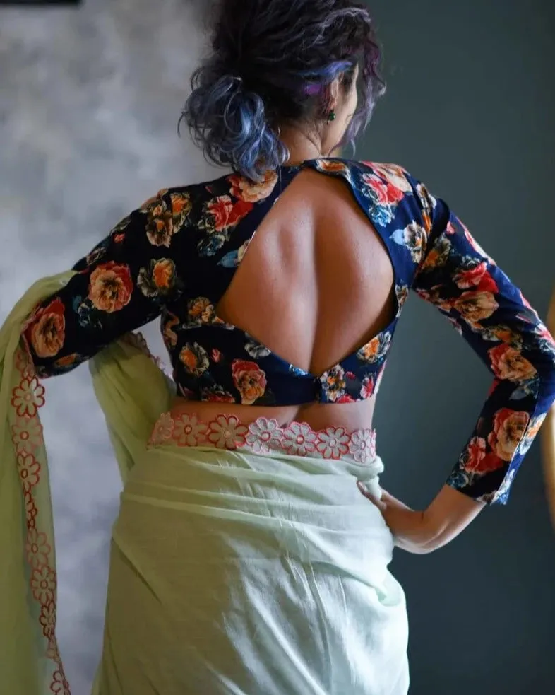 Readymade Blue And Multicolored Rayon Blouse
