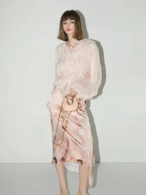 Romantic Soft Pink Blouse with Bubble Sleeves
